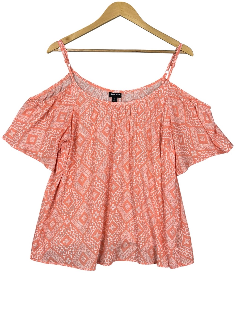TORRID Plus Size Cold Shoulder Diamond print Sleeve  Peach Blouse Top Size 0